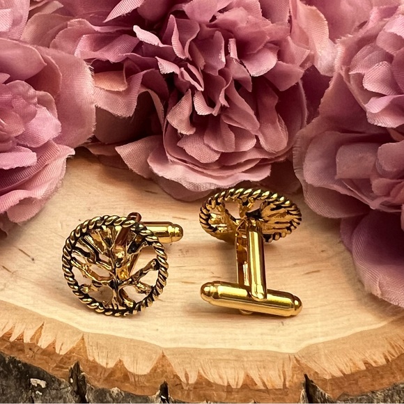 Twisted Antiqued Gold Tree of Life Cufflinks - Picture 7 of 16